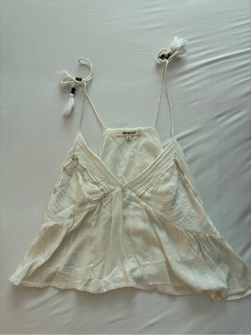 Rip Curl White Tie-Shoulder Tank with Crochet Trim